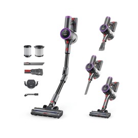 Cordless Vacuum Cleaner, 6-in-1 Lightweight Stick Vacuum with 45mins Runtime, LED Display & Light, Rechargeable Cordless Vacuum for Carpet, Tile, Pet Hair, Hardwood Floors (Purple)
