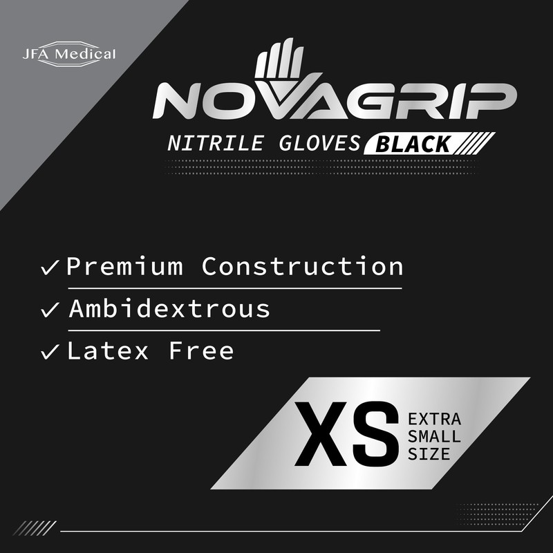 Novagrip JFA Medical Disposable Powder Free Latex Free Black Nitrile
