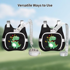 Toddler Harness Backpack Leash with Wrist Link | Cute Dinosaur Anti-Lost Walking Strap for Kids | Foldable & Adjustable Child Safety Belt for Boys & Girls(Black)