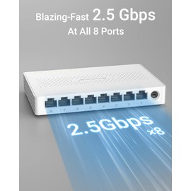 BrosTrend 8-Port 2.5G Network Switch, Multi-Gigabit Unmanaged Ethernet Switch, Plug & Play 2.5GB Ethernet Splitter Ideal for Gaming & Offices NAS PC, Fanless, Desktop / Wall Mount, Lifetime Protection