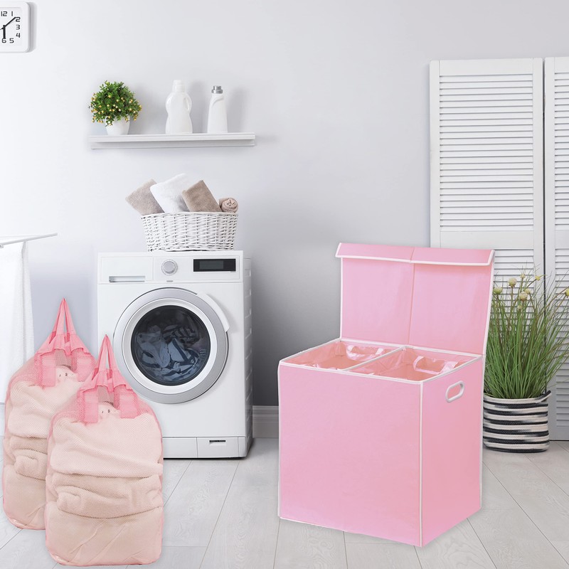 Simple Houseware Double Laundry Hamper with Lid and Removable Bags,