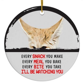Funny Peeking Every Snack You Make Fawn Fennec Fox Christmas Ornament - White Circle Ceramic Decoration - Keepsake Gifts for Fox Lovers