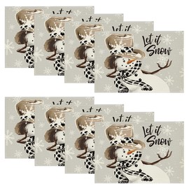 Artoid Mode Grey Snowman Snowflakes Let it Snow Winter Placemats Set of 8, 12x18 Inch Seasonal Christmas Table Mats for Party Kitchen Dining Decoration