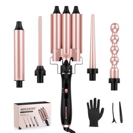 Wand Curling Iron, Curling Wand Set, MOCEMTRY Professional 5 in 1 Hair Curling Hair Iron with Interchangeable Barrels, Instant Heating & Adjustable Temperature, Gift for Women