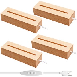 EATAKWARD 4 Pcs 5.9" Wood Rectangle Light Display Pedestal, Wooden LED Display Base Dimmable Colorful Lights Lamp Stand with USB Cable for Acrylic, Crystal, Night Light (Inner Slot, Square Base)
