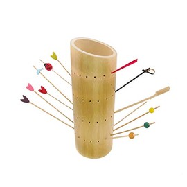 BambooMN 9.84" Bamboo Skewer Holder Food Display Stand Angle Cut Tube Skewers Stand w/ 72 Holes - Natural - 1 Piece