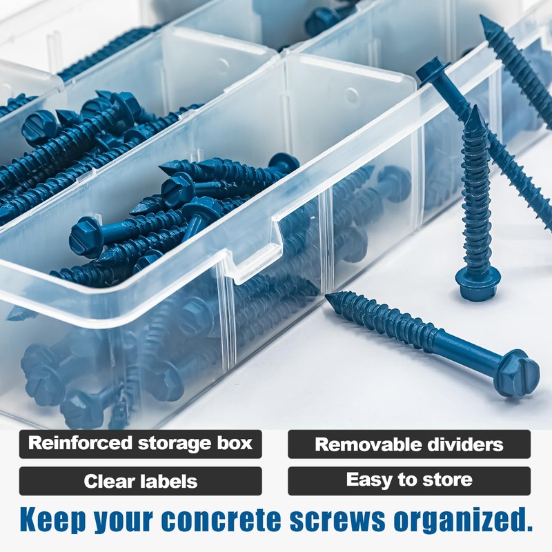 RURITKIT 200Pcs Concrete Screws with Drill Bit and Driver bit,