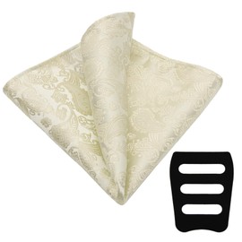 GHTIYLP Men's Handkerchiefs with Pocket Square Holder Paisley Pocket Square Handkerchief for Men Wedding Party Business (Beige)