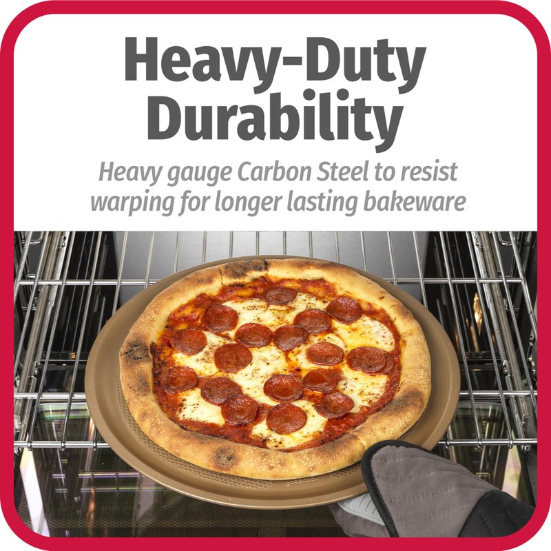 GoodCook BestBake Nonstick Textured Carbon Steel Pizza Pan, 16", Bronze