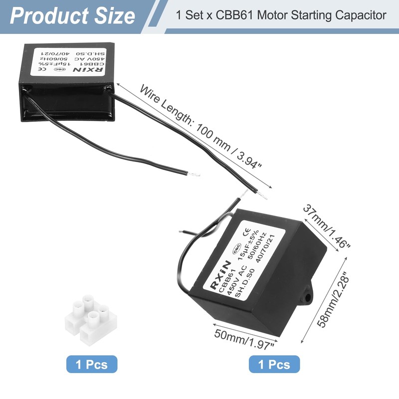 sourcing map CBB61 Capacitor, 15uF 450V 2-Wire Ceiling Fan Motor