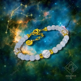 Aquarius Zodiac Bracelet Aquamarine Clear Quartz Crystal Healing Beads Bracelet 12 Constellations Bracelets Adjustable Astrology Jewelry Gift Women