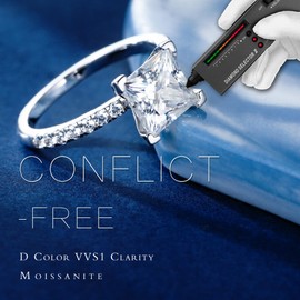 MOOSEA 2ct Moissanite Rings for Women, D Color VVS1 Clarity Solitaire Moissanite Engagement Rings Pave Set Side-Stone Princess Cut Moissanite Engagement Ring Anniversary Rings Gifts for Her Wife