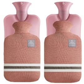 2Pack Hot Water Bottles, Hot Water Bag with Soft Cover, Large 2L Hot Water Pack with Plush Jacket (Pink)