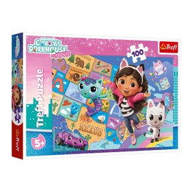 Trefl - Gabby's Dollhouse, Friendship in the Cat House - 100 Piece Puzzle - Colourful Puzzle with Fairy Tale Characters for Children Aged 5+
