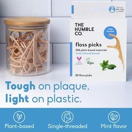 The Humble Co. Púas de hilo dental natural (200 unidades) – Vegano, respetuoso con el medio ambiente, sostenible para el cuidado bucal cero residuos, 