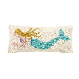 Peking Handicraft 30TG426C05OB Blown Filled Hook Throw Pillow, 12-inch Length, Wool and Cotton (Mermaid)