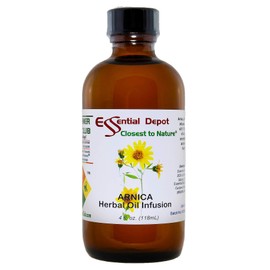Arnica Herbal Oil Infusion - 4 fl oz - Vegan - Non-GMO - Supplied in 4 oz. Amber Glass Bottle with Black Phenolic Cone Lined Safety Sealed Cap
