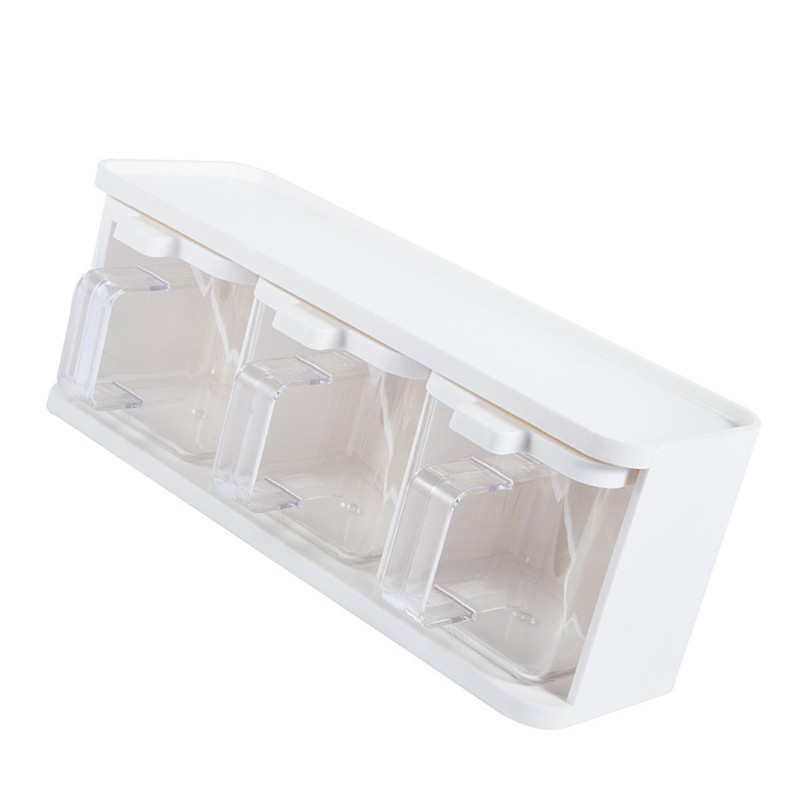 Seasoning Box 3 Grids Plastic Clear Condiment Box with Handle