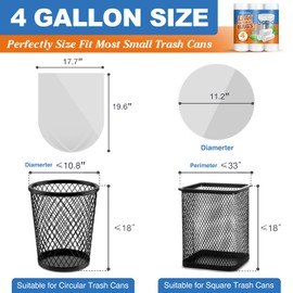 Small Trash Bags 4 Gallon 105 Count Small Garbage Bags for Bedroom, Office, Kitchen Trash Can Mini Trash Bags for Wastebasket Bin Liner, Unscented, Bathroom Accessories, Dorm Room Essentials