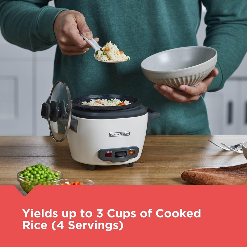 BLACK+DECKER 3-Cup Rice Cooker, 1.5-cup Uncooked Rice, 3 Cups Cooked,