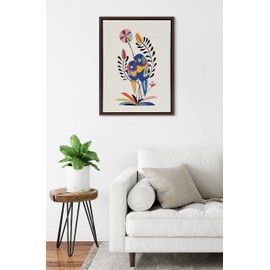 Kate and Laurel Sylvie Rainbow Lorikeet Framed Canvas Wall Art by Rachel Lee of My Dream Wall, 18x24 Walnut Brown, Mid-Century Art for Wall