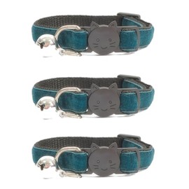Velvet Cat Collars with Bell. Safe Breakaway Quick Release Buckle. Available in Cat & Kitten Size (Pack of 3) (Kitten Collar (15cm - 23cm), Emerald Green Velvet (Pack of 3))