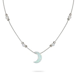 Crescent Moon Opal Necklace 925 Sterling Silver Chain White Moon Pendant Necklace Length 16"+extension