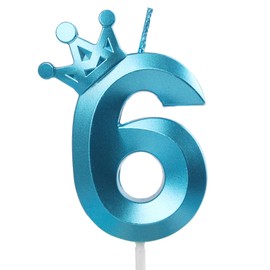 Blue Crown Birthday Candle 6, 6 Candles for Birthday Cakes,Number 6 Crown Candle,6th Birthday Candles Sparkle Decoration for Birthday Party Wedding Anniversary Celebration Supplies