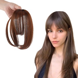 NICENEEDED Clip in Bangs Hair Toppers, 3D Wispy Hair Bang Natural Look Hair Clips, Brown Air Fringes with Temples Straight Hair Extensions for Daily Use Halloween