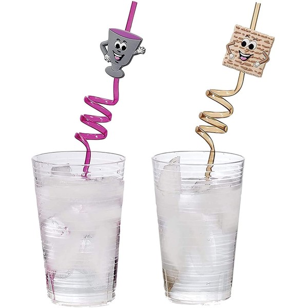 Rite Lite Passover Set of 4 Purple and Brown Unique Holiday Pesach Sipping Straws With Cup and Matzo Decor For Seder, 10.25"