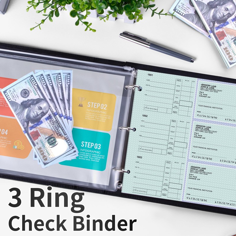 Antner 3 Ring Personal Check Binder for 3-on-a-Page End-Stub Deskbook