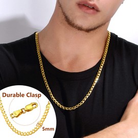 Gold 5MM Sturdy Mens Silver Curb Chain Necklace Sterling Silver Chain Jewelry Charms