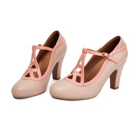 graceretro Women's Mary Jane Vintage Close Round Toe Vintage 1950s Heels Retro 1920s Victorian Pumps 1930s Shoes (Pink US7.5)