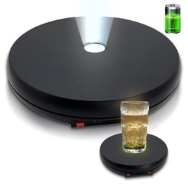 JAYEGT Motorized Rotating Display Stand with LED Light , 10 inch /55lbs Load, 360 Electronic Turntable for Photography Products Shows, Jewelry, Watch (Black / White LED Light / Rechargeable)