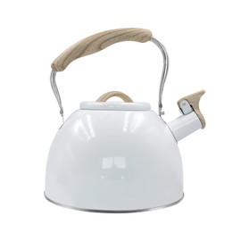 Awvlvwa Whistling Stovetop Tea Kettle, 3.2 Quart/3.0 Liter Stainless Steel, Food Grade Tea Pot for Stove Top, Tea Pot with Anti-Heat Handle, Anti-Rust, Suitable for All Heat Sources (Pure White)