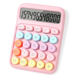 lohey Calculator, 12 Digit Cute Desk Calculator with LCD Display and Big Round Buttons, Pink Calculators Large for Office Home School Business