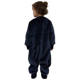 Sueños con Causa - Saco de Dormir Polar con Borrega - con Mangas - con Salida para Pies - para Bebe, Niños y Niñas - Suave y Calientito - Invierno (Azul Marino, Mediano)