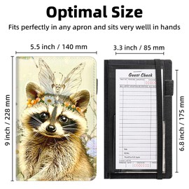 ETLKJVBL Stylish Server Books for Waitress - Premium Leather Waiter Book, Cute Raccoon Practical Waitstaff Organizer with Card Slots, Perfectly Fit Server Apron