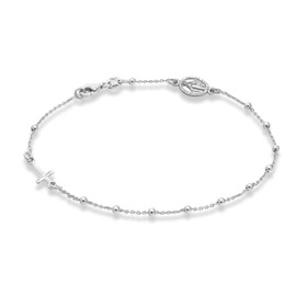 Miabella 925 Sterling Silver or 18Kt Yellow Gold Over Silver Italian Rosary Cross Bead Charm Link Chain Anklet for Women, Made in Italy (sterling silver, Length 10 Inches)