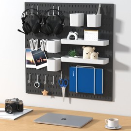 VEOFEMLEA Pegboard Combination Kit, 4 Peg Boards Black Pegboard for Walls, Office Wall Organizer, Gaming Room Wall, Nursery Storage, 22"x22"