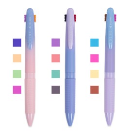 SURALIN 3 pieces multi-coloured ballpoint pen, 4-in-1 coloured pen, 0.7 ballpoint pen for journaling and organising, total 12 ink colours