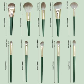 Makeup Brush Set, 14-Piece Face Brush, Foundation Brush, Contour Brush with Dense Synthetic Bristles, Highlighter Fluffier, Make Up Brush Set, Green