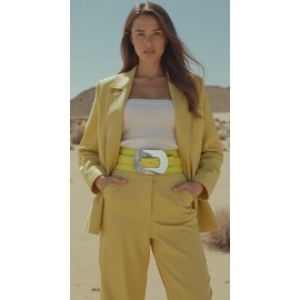 Unbranded Women Big Silver Metal Square Buckle Belt Elastic Band Green Apple Fit Size M L