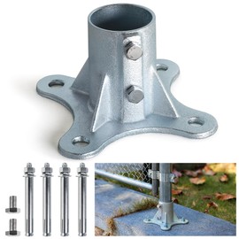 Prinfort 4 Pack Post 2 1/2" (Actual: 2 3/8" OD) Chain Link Fence Post Floor Flange, Suitable for chain link fence posts, light posts, mailboxes, and other steel round post galvanized Fence Flange Base