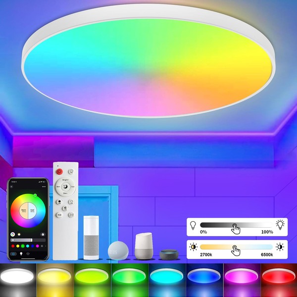 Taipow Alexa LED Ceiling Light, 30 W 2200 LM Smart Ceiling Lights with Remote Control, Dimmable RGB Colour Changing Flush Lighting for Bedroom Children's Room Hallway Balcony (2700-6500K)