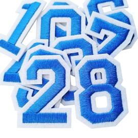 Bfuee 30 Pieces Iron on Number Patches,Embroidered Numbers 0-9 Applique,Numberes Patches for Clothes, Dress, Hat, Socks, Jeans, DIY Accessories Blue