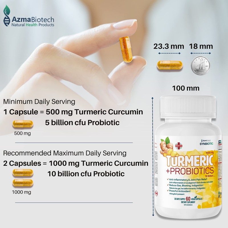Turmeric Curcumin & Probiotic Capsules - 1000mg (2 caps) Organic