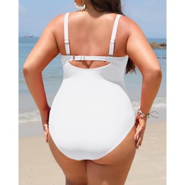 Yonique Women Plus Size One Piece Swimsuits Tummy Control Bathing Suits Twist Front Ruched Swimwear White 14W