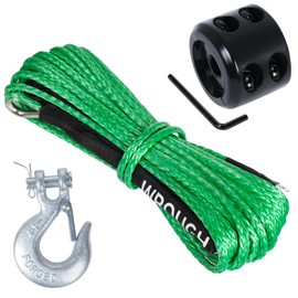WROUGH Synthetic Winch Rope 3/16'' x 50 Ft, 8500 lbs, UTV Winch Rope Line with Steel Hook,Rubber Stopper,Protecting Sleeve/Sheath and Thimble, Synthetic Rope Winch Cable for ATV, Vehicle, SUV (Green)