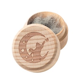 CJiangpo Pet Hair Keepsake Box, Wooden Pet Fur Memorial Box with Cat on Moon Engraving Cat Hair Ashes Container Memorial Urn Pet Supplies Storage Box Pet Loss Sympathy Gifts for Pet Lovers Friends